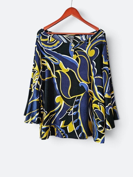 Chico's Tops - Chico's Travelers Boat Neck 3/4 Sleeve Bold Print Relaxed Fit Tunic Top XL/16